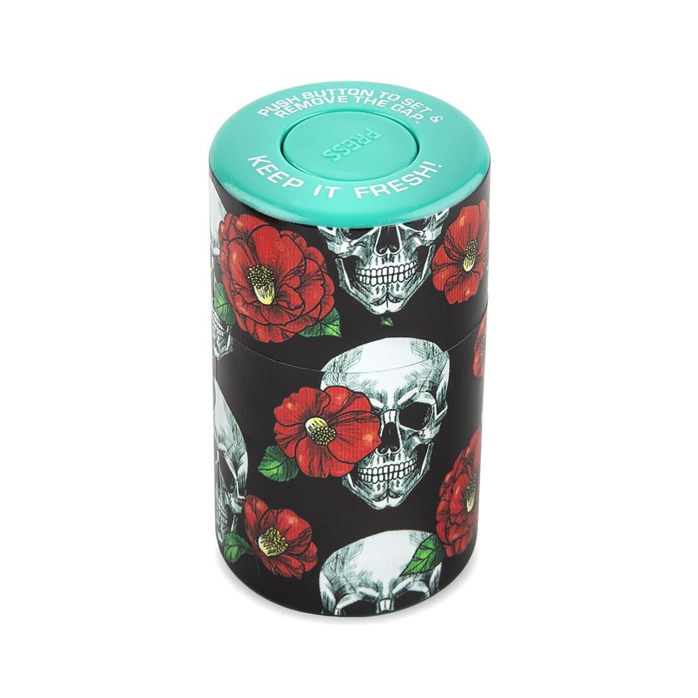 Plastic Air Tight Can-Stash Vacuum Sealed Spice, Tobacco Jar with Tie Dye Skull