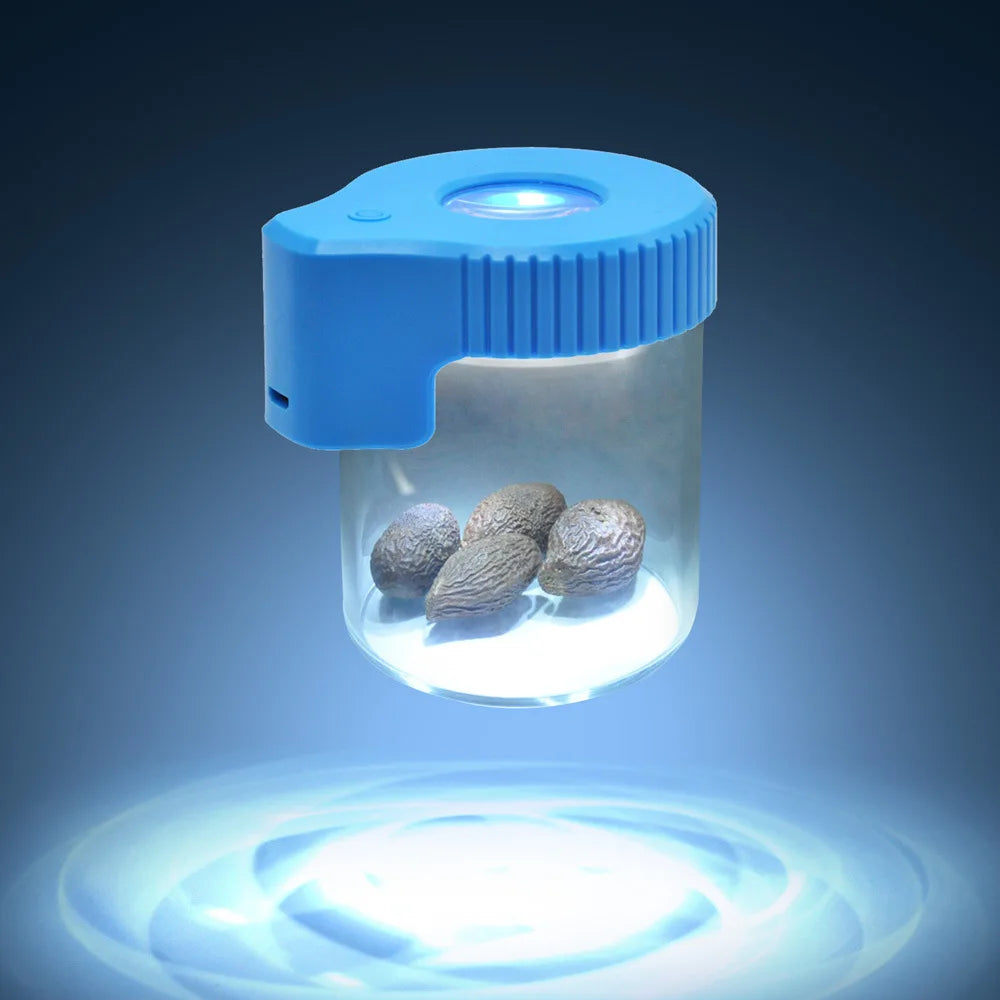 JUSES' SMOKESHOP Magnifier Luminous Dry Herb Storage Jar LED Transparent Glass Storage Spices Tobacco Box Smoking Accessories