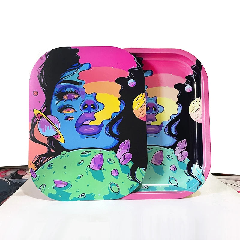 Tobacco Rolling Tray 18*14cm Serving Tray High Quality With Magnetic Lid Cover Storage Trays Various Patterns Wholesale