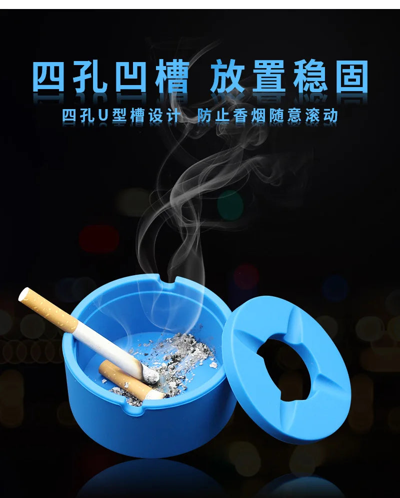 circle silicone Ashtray with cap plastic Multifunctional portable durable fashionable office home meeting room Cigarette Smoke