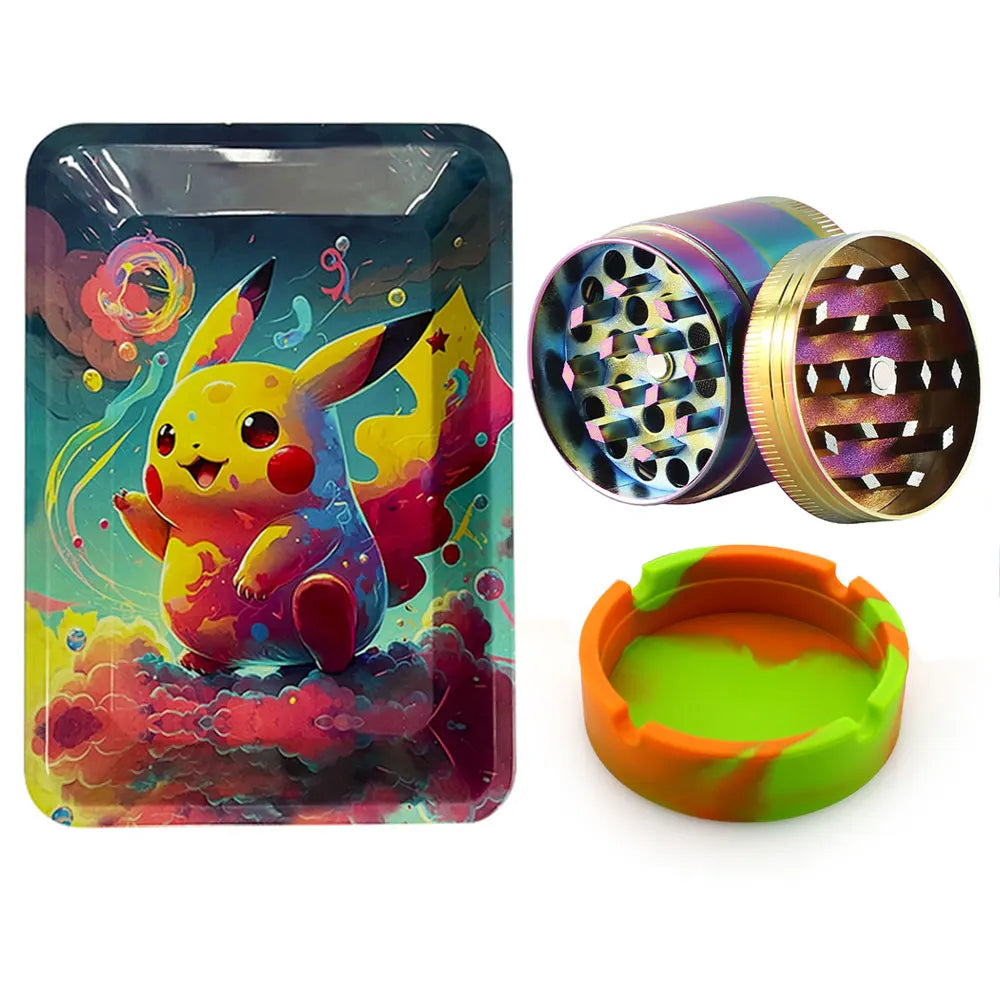 18cmx12.5cm Herb Tobacco Rolling Tray Set Silicone Ashtray Ash Tray 40mm Metal Herbal Grinder Kit Smoking Accessories