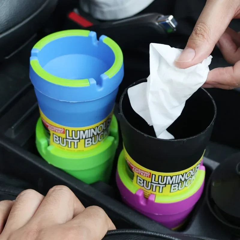 Portable Luminous Plastic Ashtray Car Large Capacity Double-layer Noctilucent Ashtray Waterproof Garbage Storage Bin Trash Can