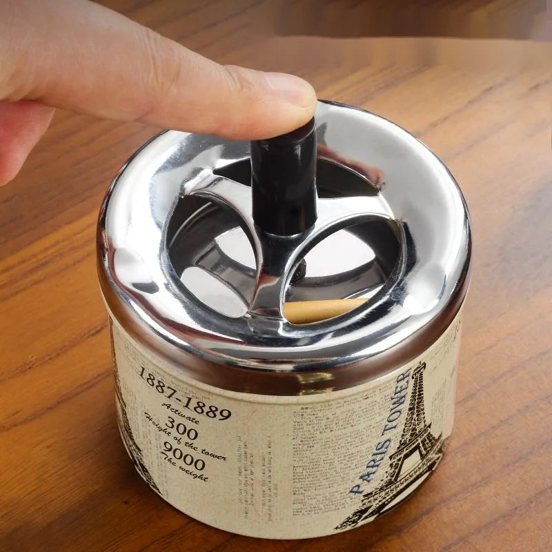 Push Down Ashtray with Spinning Lid Ash Tray Metal Cigarette Ash Tray Large Ashtray for Indoor and Outside Patio