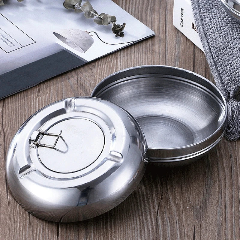 2022 New Stainless Steel Ashtray with Lid Detachable Outdoor Cigarettes Tray Holder for Home Bedroom Office Tabletop Decoration