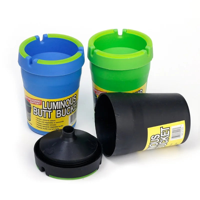 Portable Luminous Plastic Ashtray Car Large Capacity Double-layer Noctilucent Ashtray Waterproof Garbage Storage Bin Trash Can