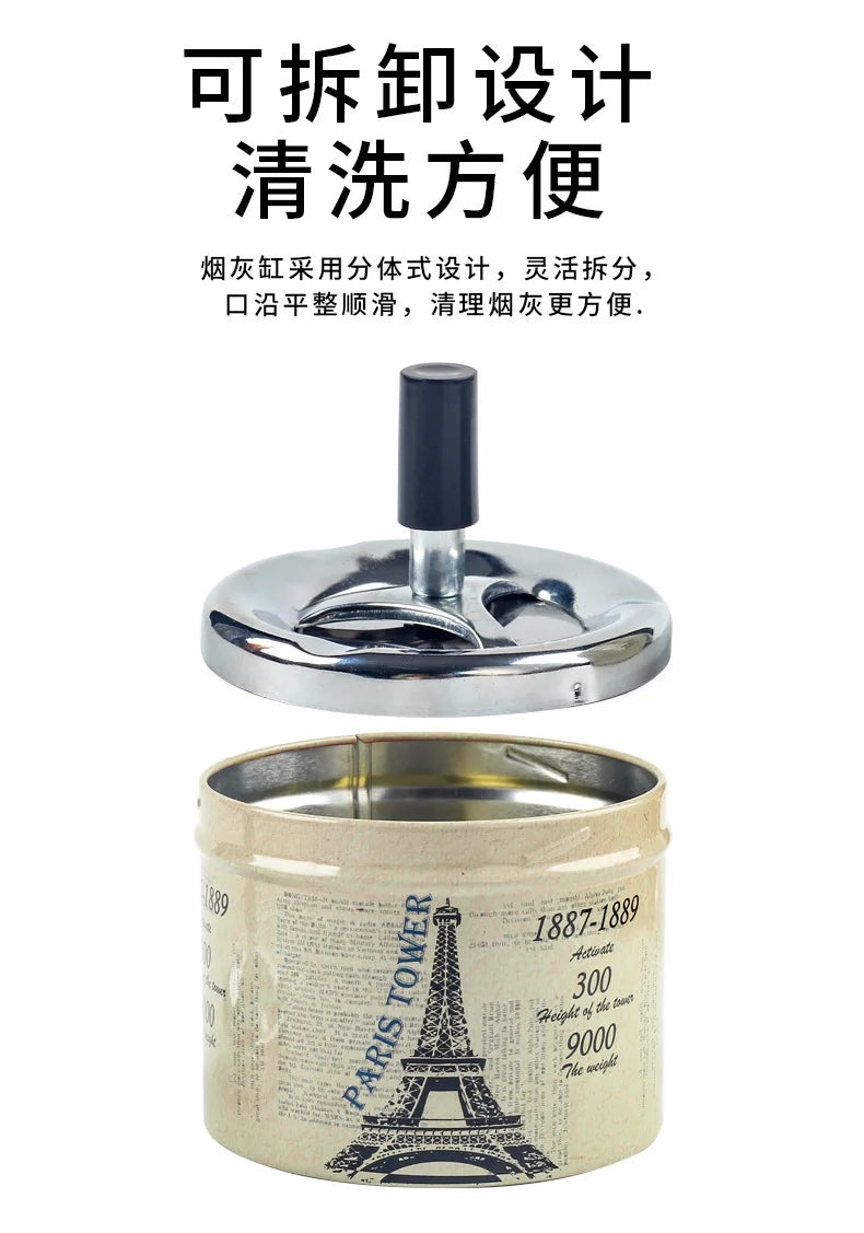 Push Down Ashtray with Spinning Lid Ash Tray Metal Cigarette Ash Tray Large Ashtray for Indoor and Outside Patio