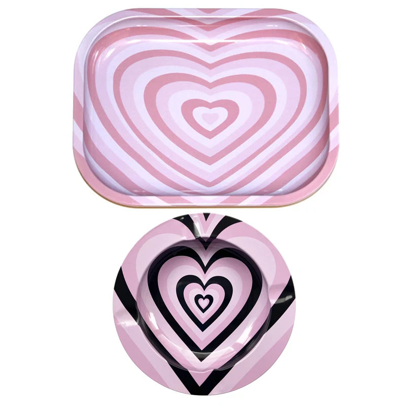 2PCS/Set Cigarette Rolling Tray Tinplate Ashtray Whit 18x14cm Rolling Tray Cartoon Pattern Metal Smoking Accessories
