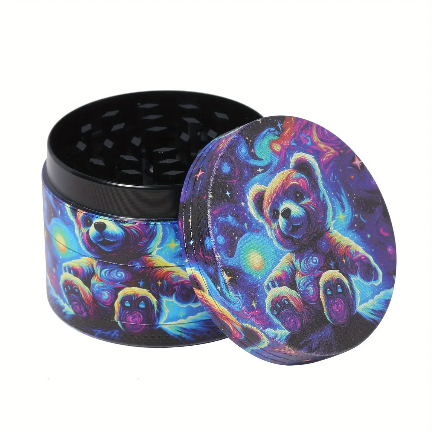 18 Pieces Galaxy Bear Themed Portable Smoking Stash Box Grinder Rolling Tray Machine Combo