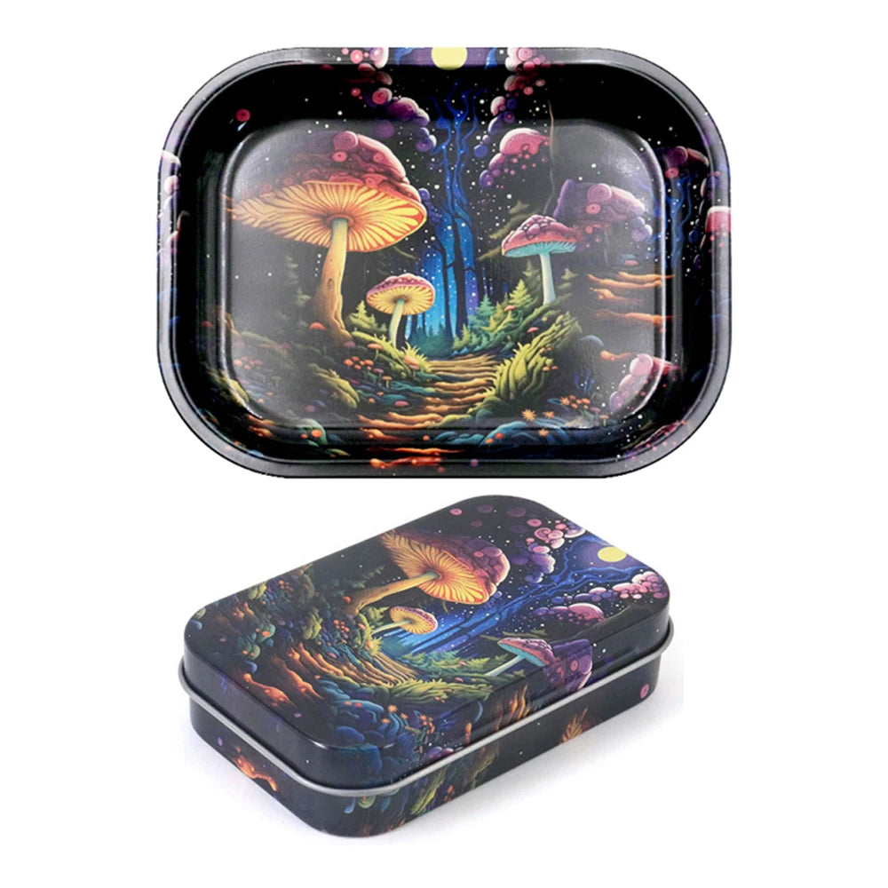 2PCS/Set Rolling Tray Tinplate Box Cigar Case with 18x14cm Tobacco Metal Rolling Tray Many Patterns Smoking Accessories