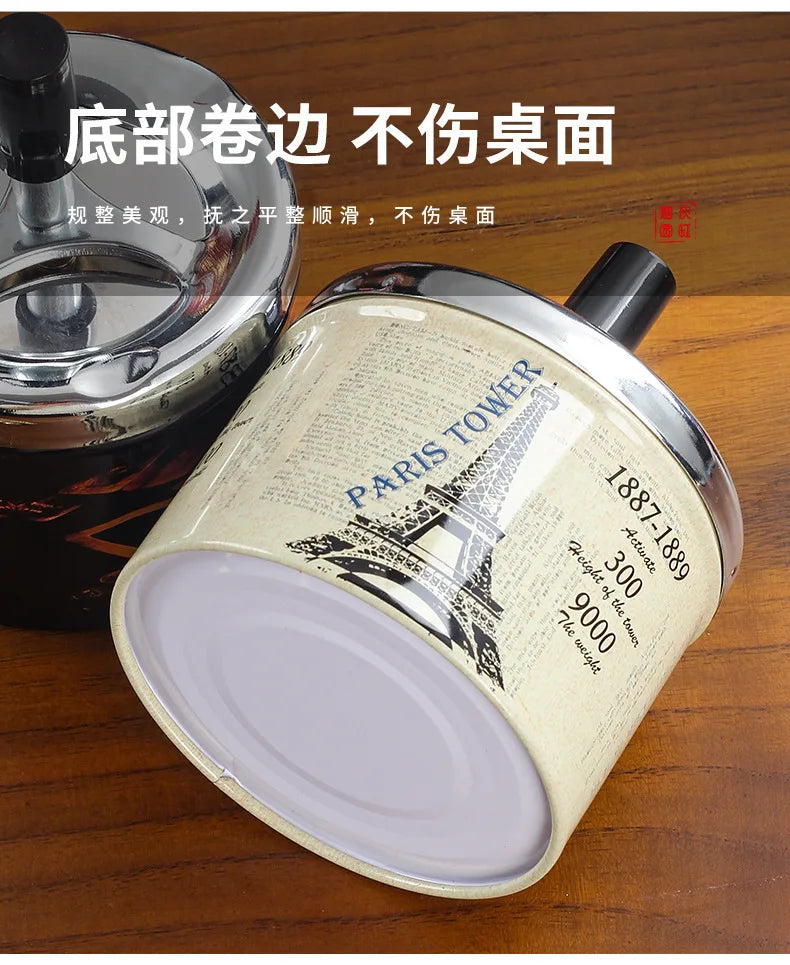 Push Down Ashtray with Spinning Lid Ash Tray Metal Cigarette Ash Tray Large Ashtray for Indoor and Outside Patio