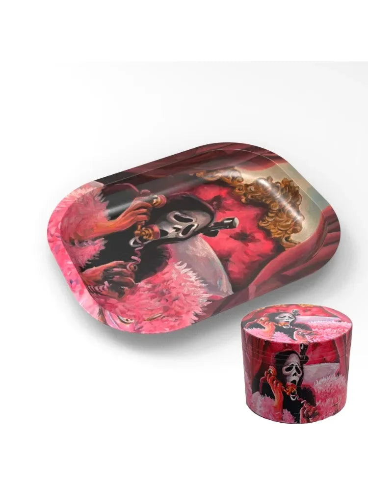 2 Pieces Skull Head Metal Rolling Tray and Herb Grinder Combo