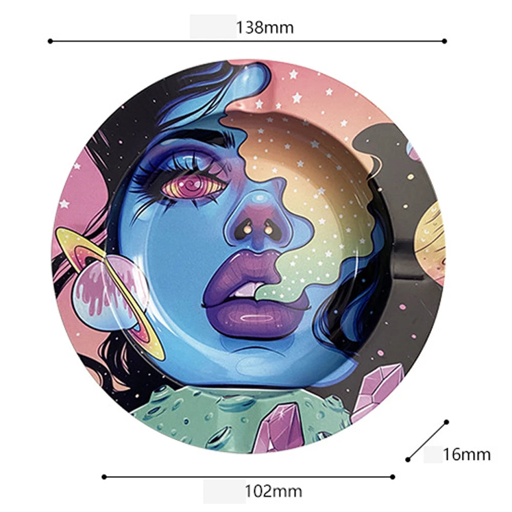 2PCS/Set Cigarette Rolling Tray Tinplate Ashtray Whit 18x14cm Rolling Tray Cartoon Pattern Metal Smoking Accessories