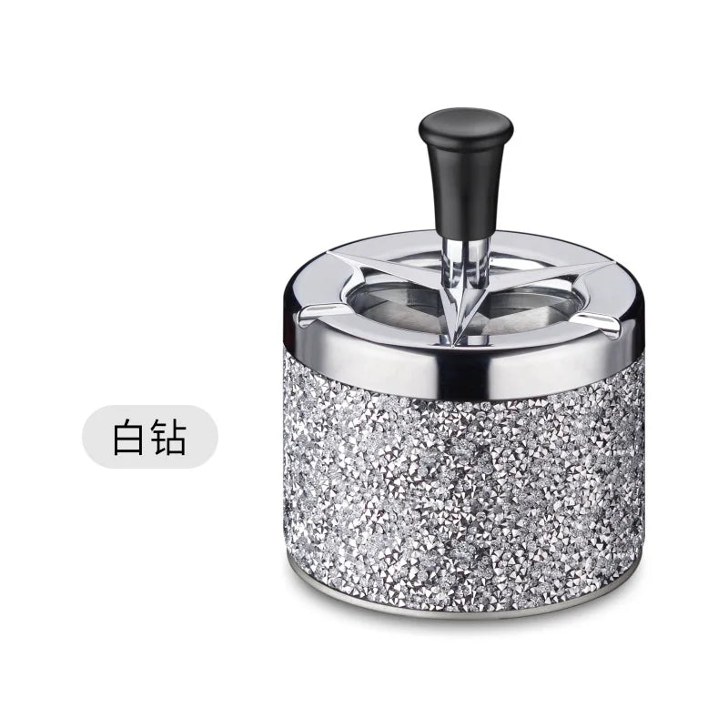 Creative ashtray press type rotating ashtray with diamond sticker, personalized and simple ashtray, household ashtray