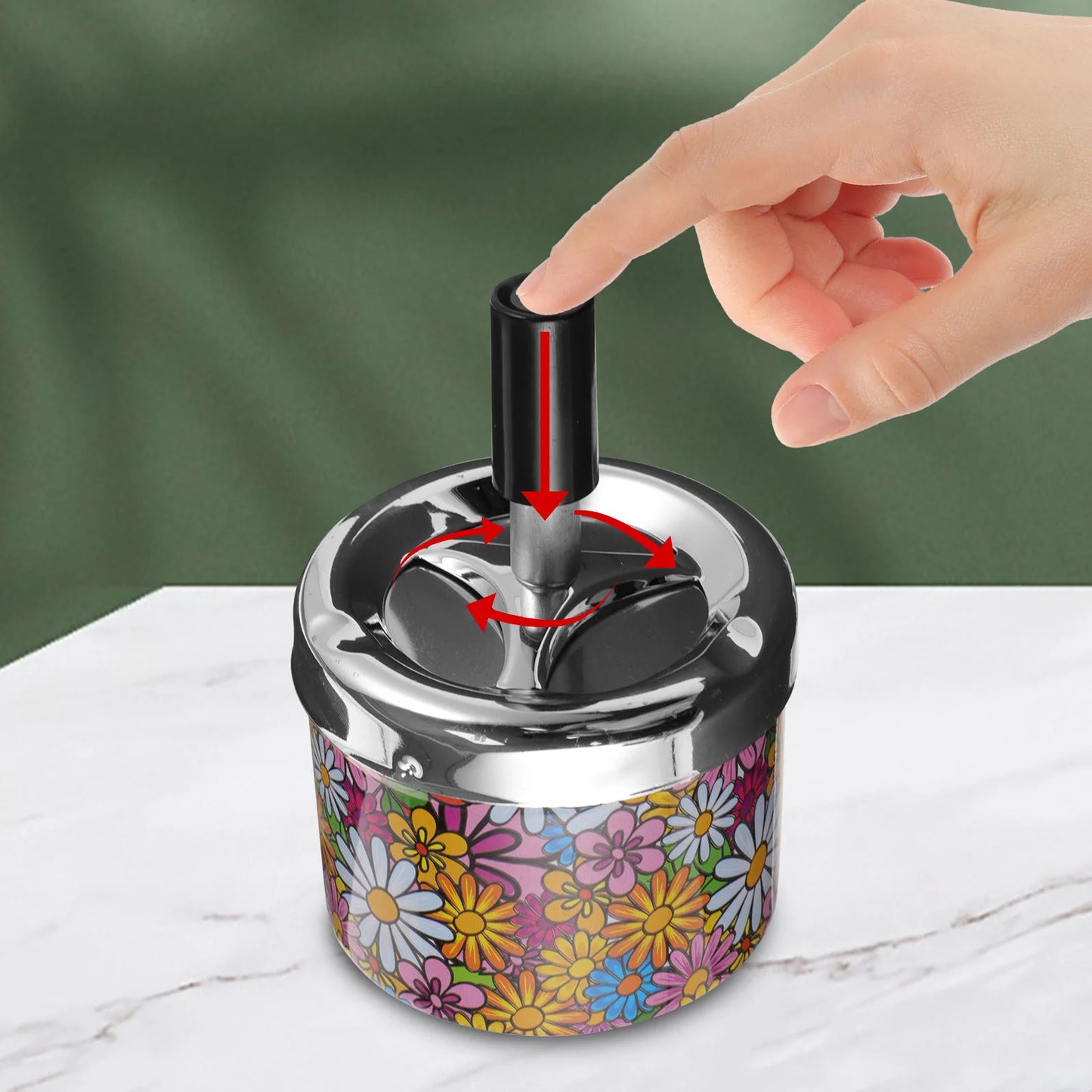 Swivel Lid Automatic Cigarette Extinguisher Metal Ashtray Waste Bin Small Desktop Tray Outdoor Container Indoor Holder Household