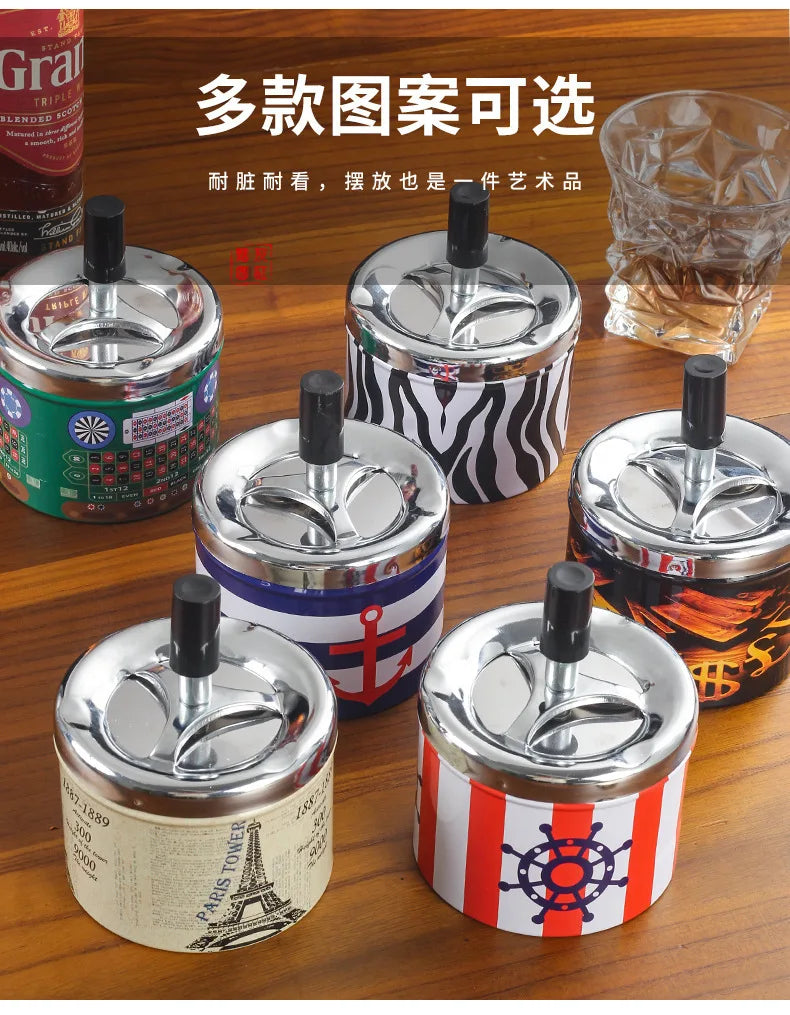 Push Down Ashtray with Spinning Lid Ash Tray Metal Cigarette Ash Tray Large Ashtray for Indoor and Outside Patio