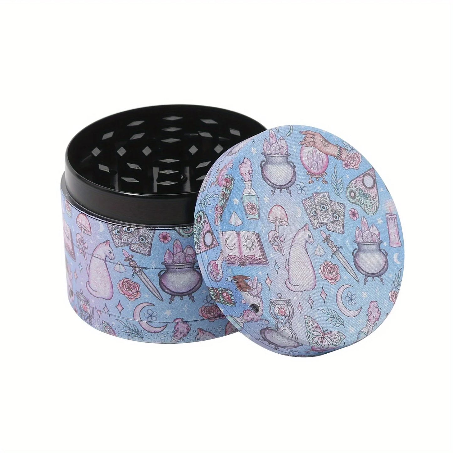 2 Pieces Kitten Bear Floral Mushrooms The Magic World Grinder and Rolling Tray Combo