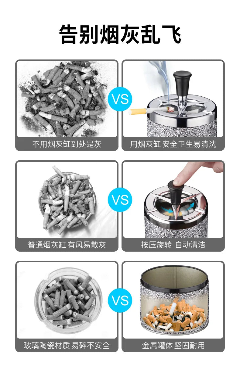 Creative ashtray press type rotating ashtray with diamond sticker, personalized and simple ashtray, household ashtray