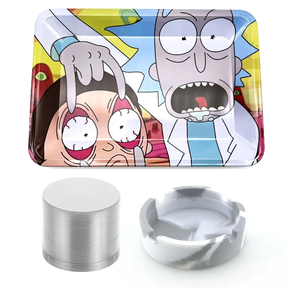 18cmx12.5cm Herb Tobacco Rolling Tray Set Silicone Ashtray Ash Tray 40mm Metal Herbal Grinder Kit Smoking Accessories