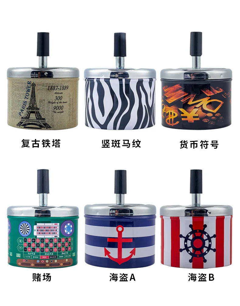 Push Down Ashtray with Spinning Lid Ash Tray Metal Cigarette Ash Tray Large Ashtray for Indoor and Outside Patio