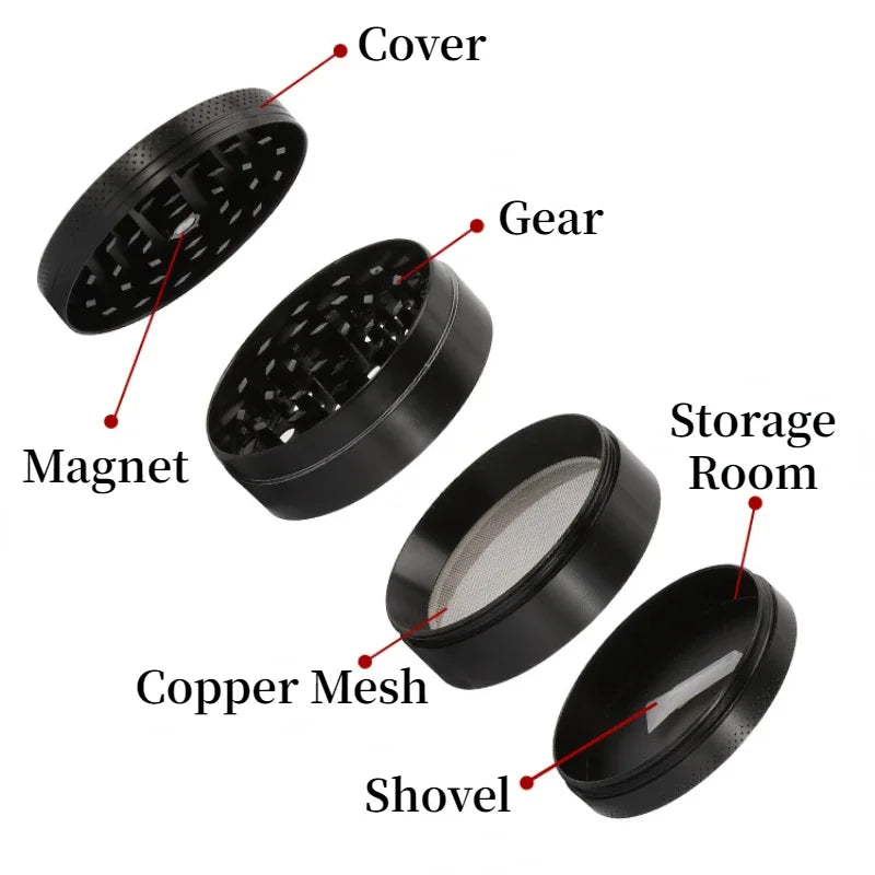 4 Layers Aluminium Herb and Spice Grinder 5 colors 40mm Grinder Metal with Scraper Portable Food Mill Zinc Alloy Smooth Grinding
