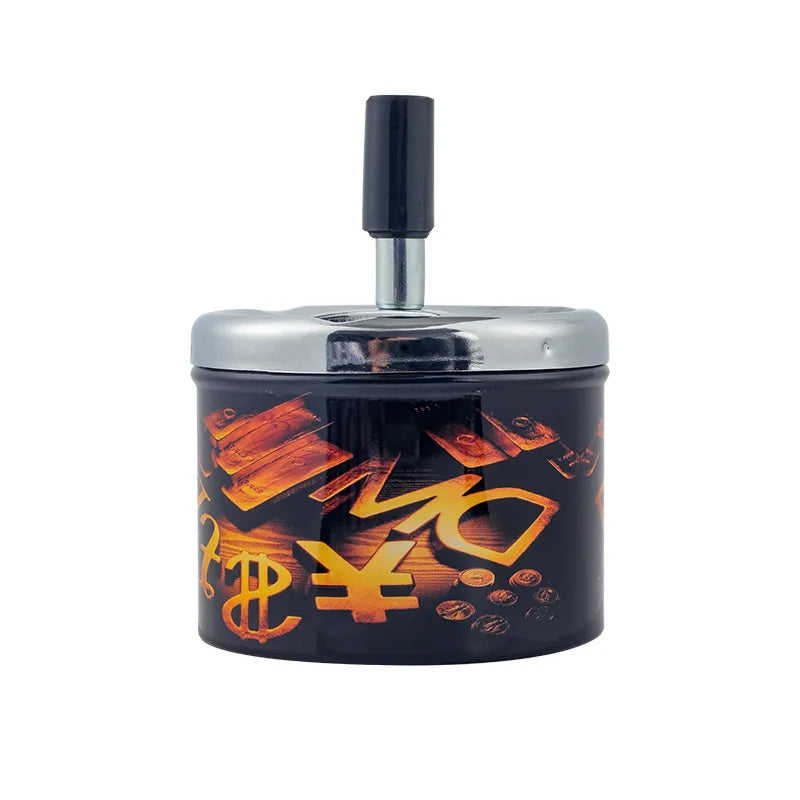 Push Down Ashtray with Spinning Lid Ash Tray Metal Cigarette Ash Tray Large Ashtray for Indoor and Outside Patio