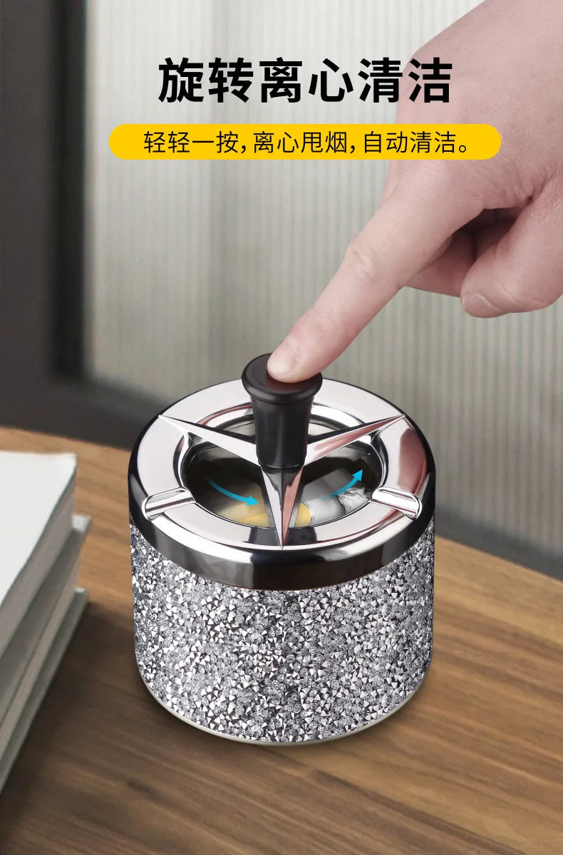 Creative ashtray press type rotating ashtray with diamond sticker, personalized and simple ashtray, household ashtray