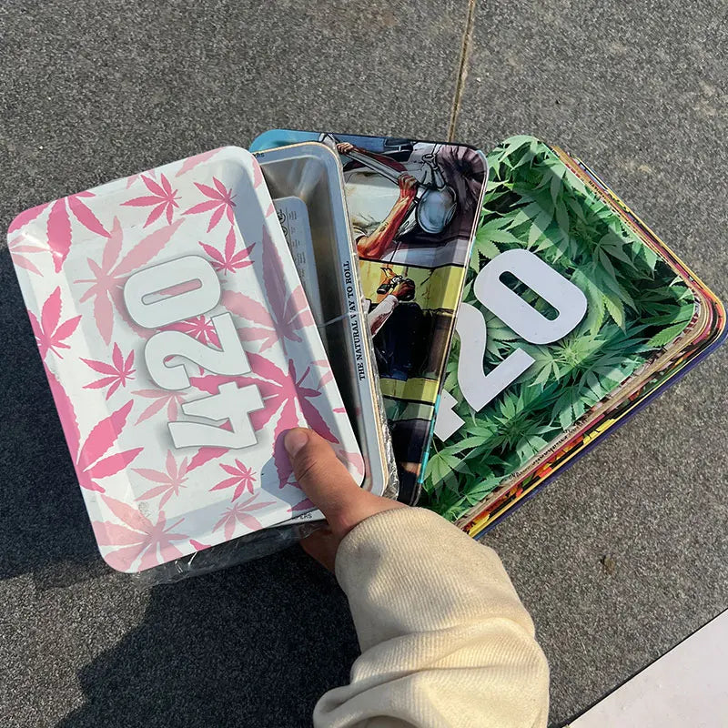 180*125MM Metal Rolling Tray Storage Tinplate Plate Tool Cigarette Smoking Accessories Kitchen Tools Various Pattern Designs