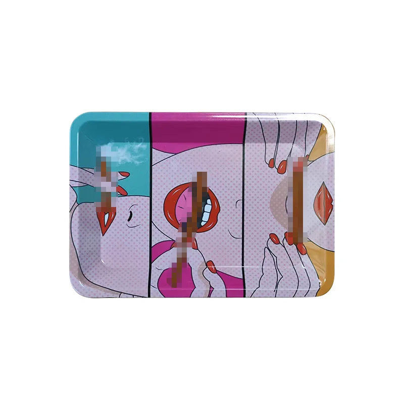 Colorful Metal Rolling Tray Tobacco Plate Cigar Smoking Accessories Sundries Storage Container 180*125mm