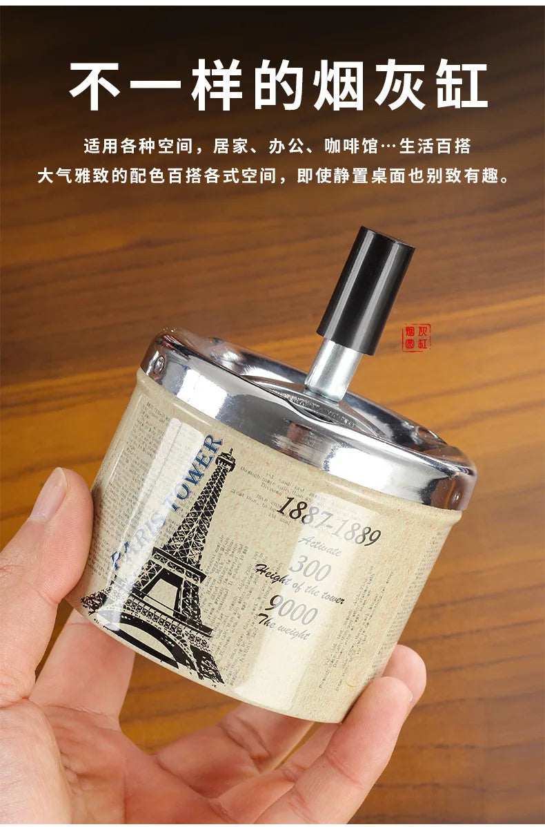 Push Down Ashtray with Spinning Lid Ash Tray Metal Cigarette Ash Tray Large Ashtray for Indoor and Outside Patio