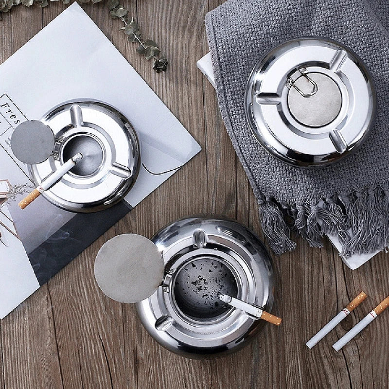 2022 New Stainless Steel Ashtray with Lid Detachable Outdoor Cigarettes Tray Holder for Home Bedroom Office Tabletop Decoration