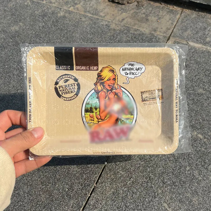 180*125MM Metal Rolling Tray Storage Tinplate Plate Tool Cigarette Smoking Accessories Kitchen Tools Various Pattern Designs