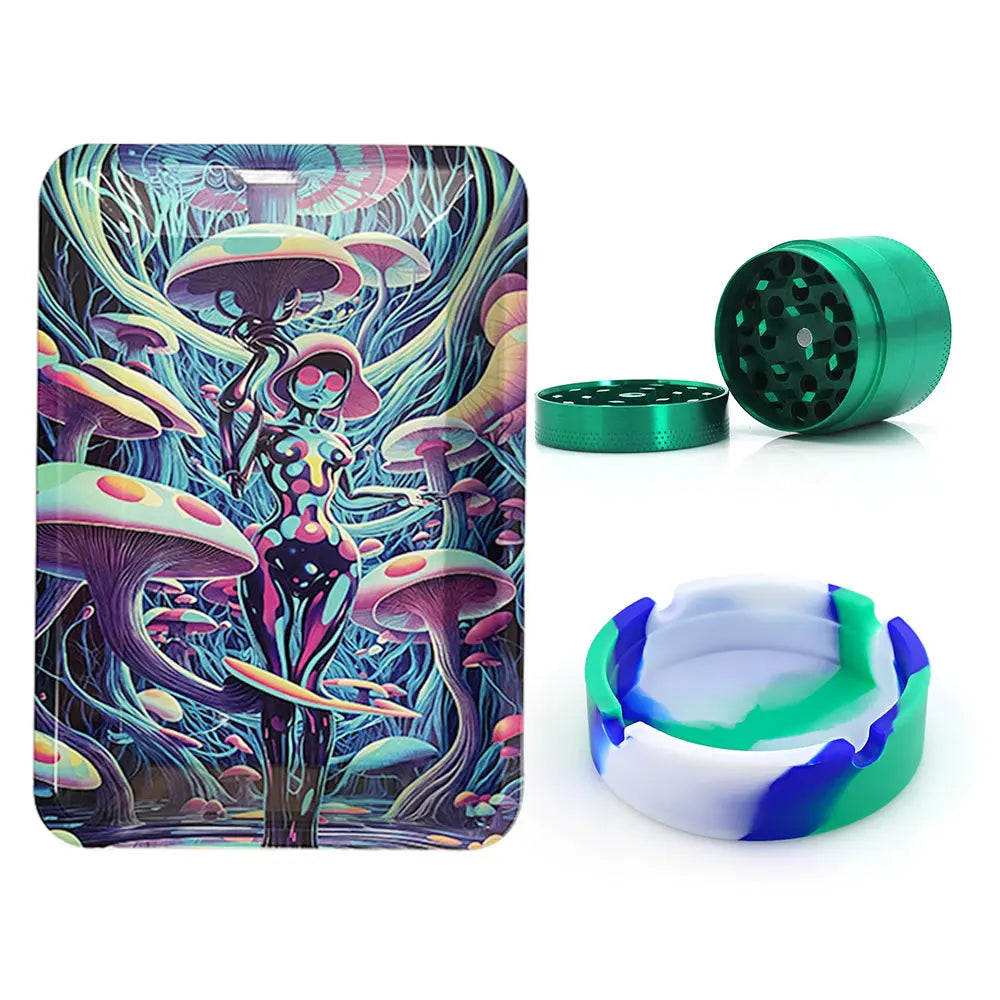 18cmx12.5cm Herb Tobacco Rolling Tray Set Silicone Ashtray Ash Tray 40mm Metal Herbal Grinder Kit Smoking Accessories