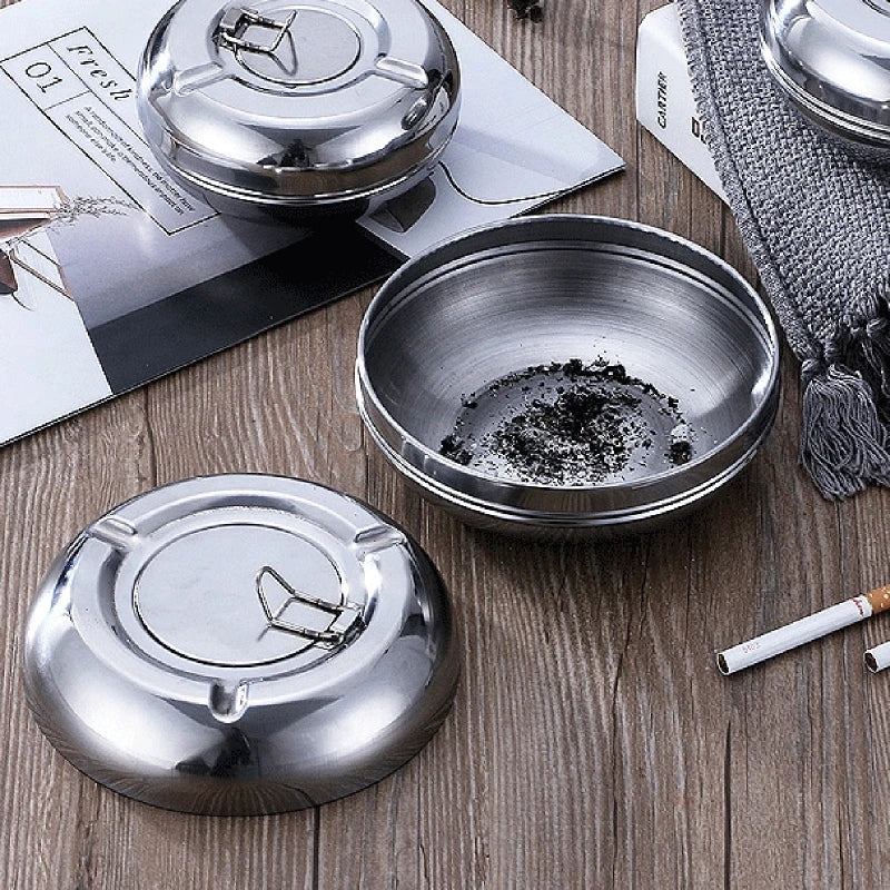 2022 New Stainless Steel Ashtray with Lid Detachable Outdoor Cigarettes Tray Holder for Home Bedroom Office Tabletop Decoration