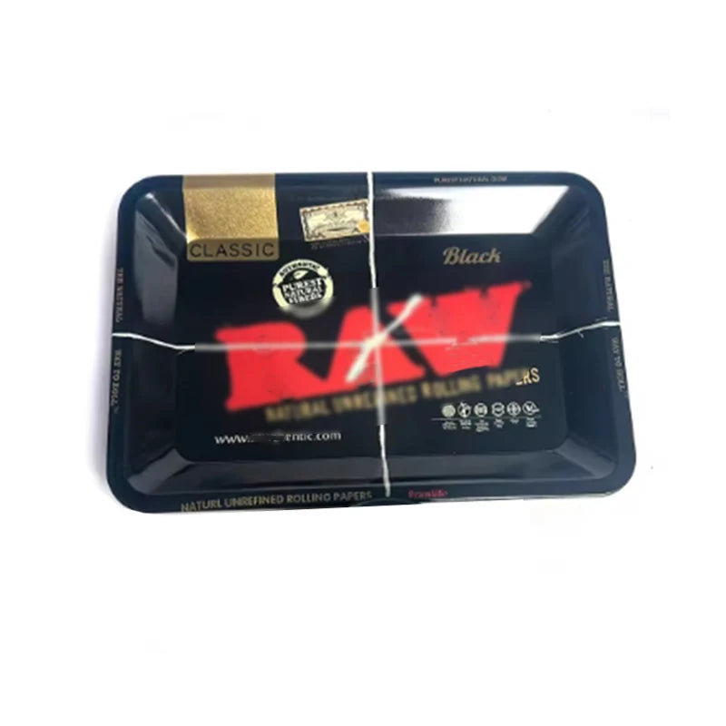 4 Piece Kit Black Metal tin set Rolling Tray Plate Cigarette Tray ,Plastics Brush, Funnel ,Scoop Card