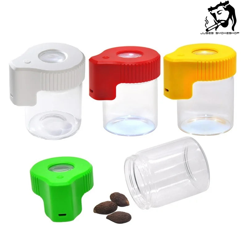 JUSES' SMOKESHOP Magnifier Luminous Dry Herb Storage Jar LED Transparent Glass Storage Spices Tobacco Box Smoking Accessories