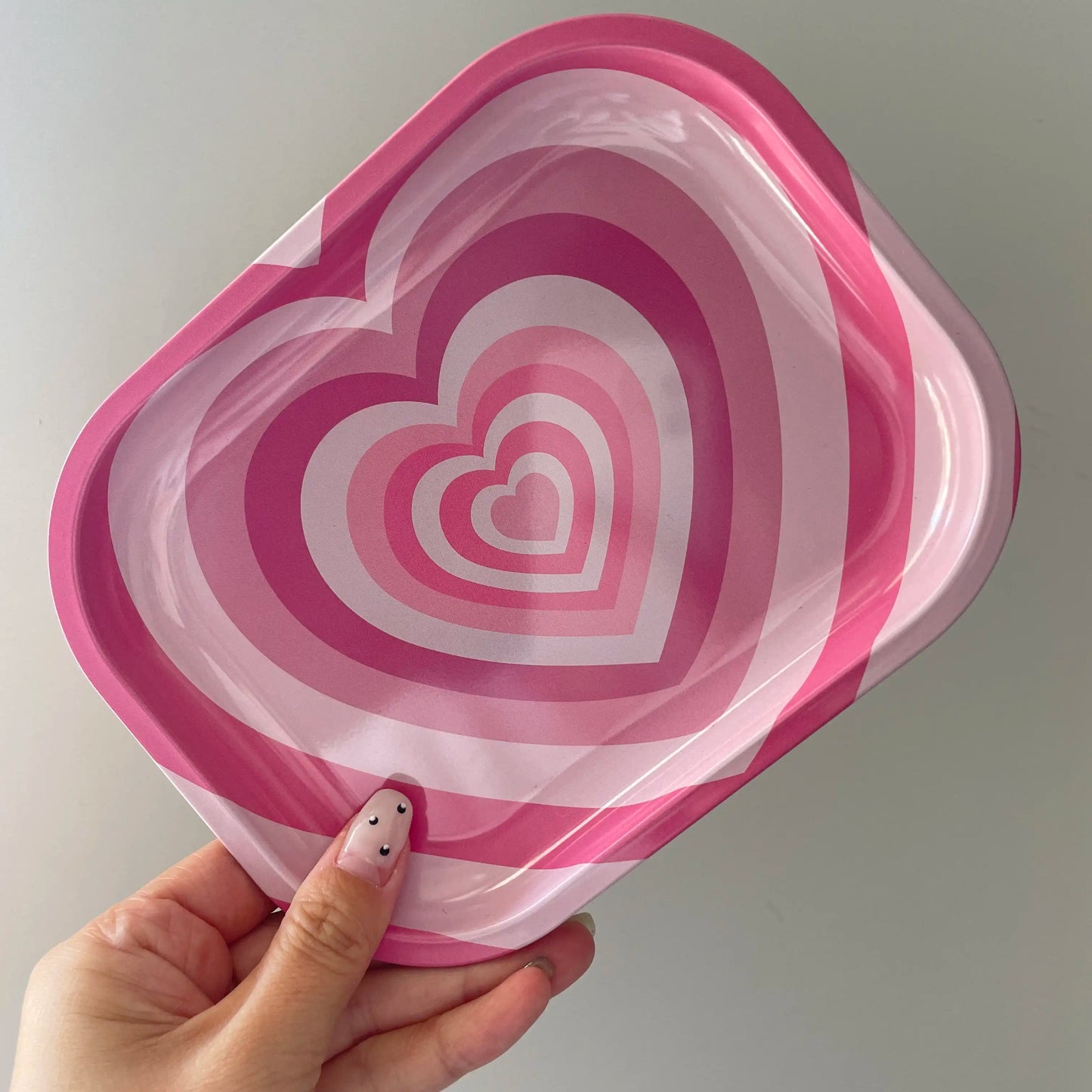 Pink Heart Metal Rolling Tray and Tin Box and Tree Tubes 3pcs Accessory Combo