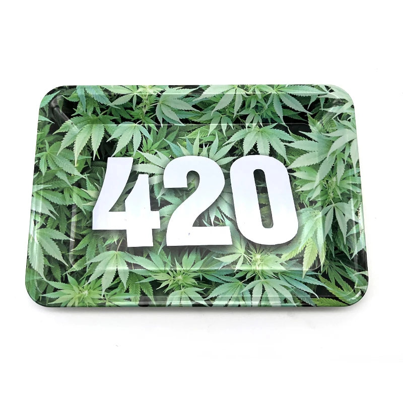 180*125mm Pink Girly Metal Rolling Tray Tobacco Herb Trays Smoking Accessories Rolling Tool 420 Leaves Print