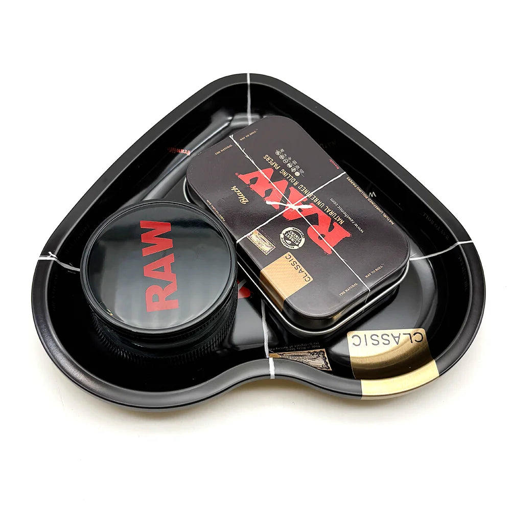 Love-Shaped Cigarette Tray Tobacco Metal Rolling Tray 16.5x18CM Plate 60MM Plastics Herb Grinder 2 layer Cigarette Spice Crusher