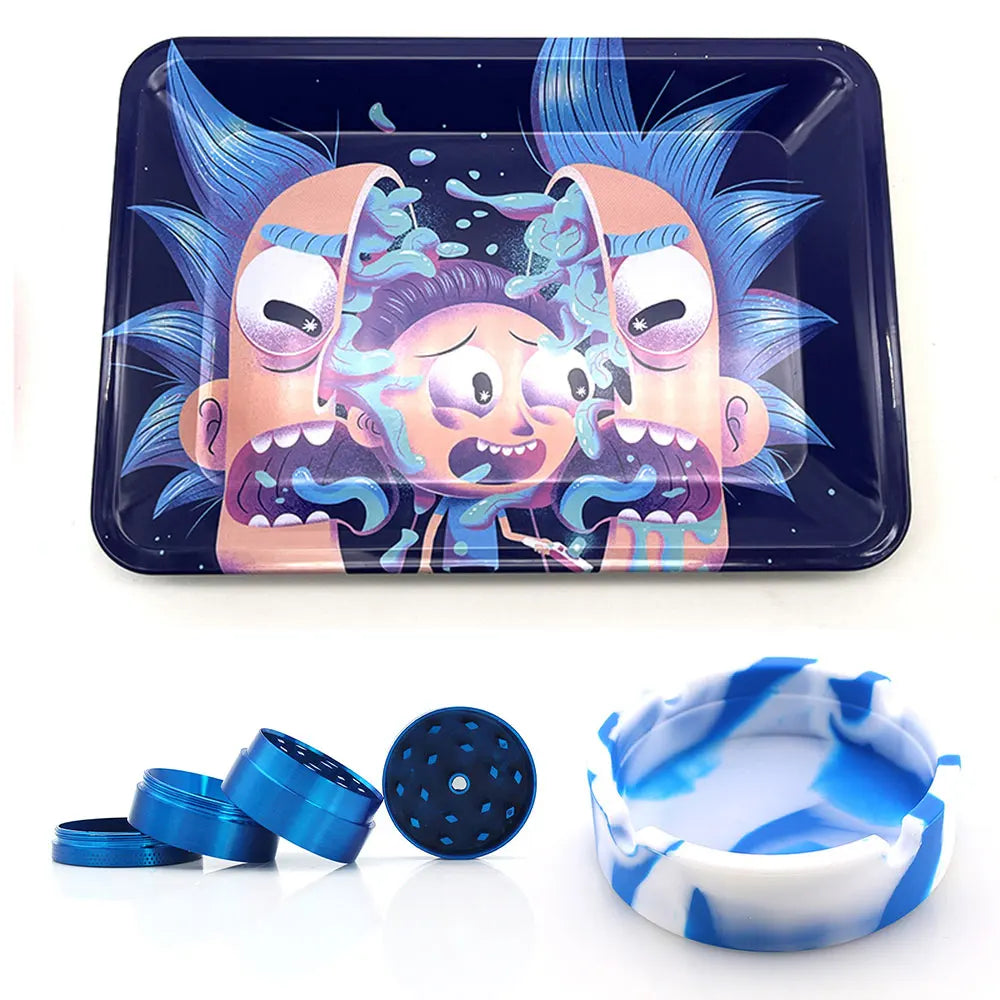 18cmx12.5cm Herb Tobacco Rolling Tray Set Silicone Ashtray Ash Tray 40mm Metal Herbal Grinder Kit Smoking Accessories
