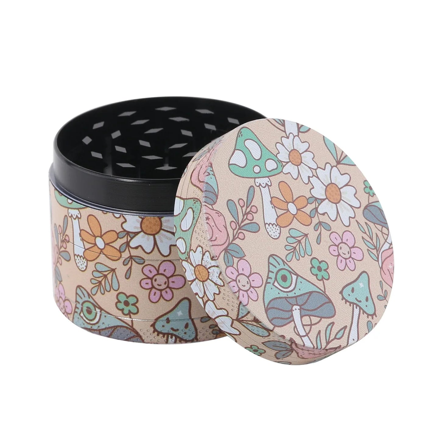 2 Pieces Kitten Bear Floral Mushrooms The Magic World Grinder and Rolling Tray Combo