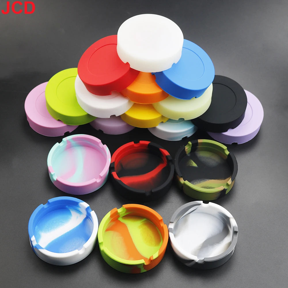 JCD 1pcs Colorful Circular Square Silicone Ashtray Light Fluorescent Smoke Convenient Cigarette Case Dropper Creative Ashtray 