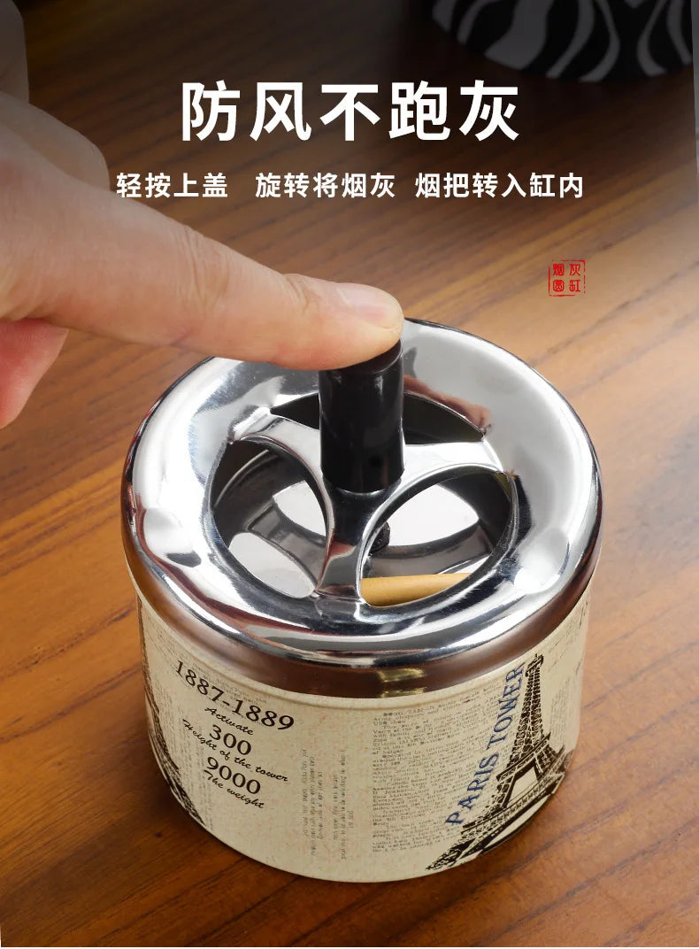 Push Down Ashtray with Spinning Lid Ash Tray Metal Cigarette Ash Tray Large Ashtray for Indoor and Outside Patio