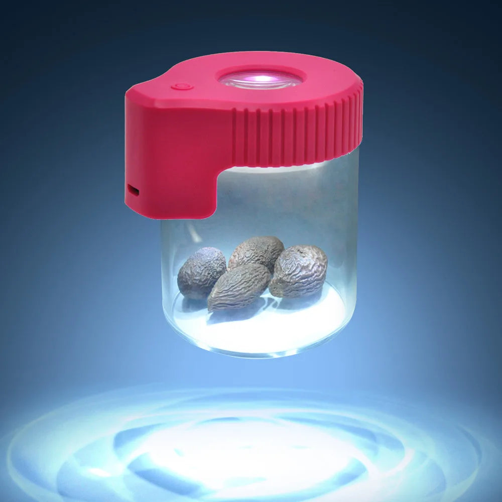 JUSES' SMOKESHOP Magnifier Luminous Dry Herb Storage Jar LED Transparent Glass Storage Spices Tobacco Box Smoking Accessories