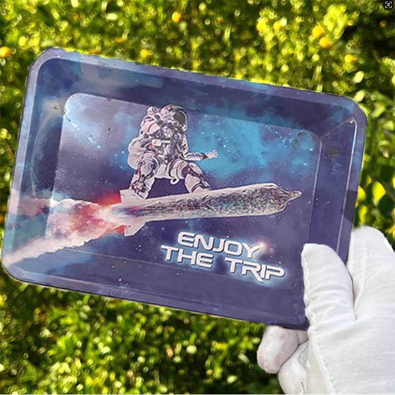 180*125MM Metal Rolling Tray Storage Tinplate Plate Tool Cigarette Smoking Accessories Kitchen Tools Various Pattern Designs