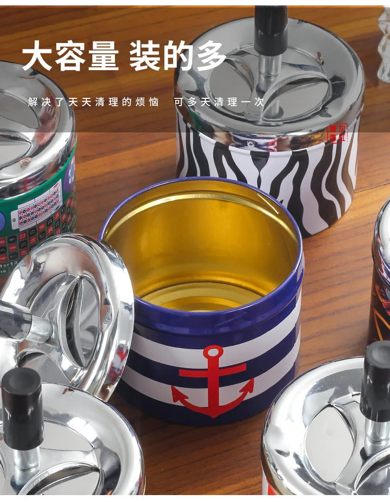 Push Down Ashtray with Spinning Lid Ash Tray Metal Cigarette Ash Tray Large Ashtray for Indoor and Outside Patio