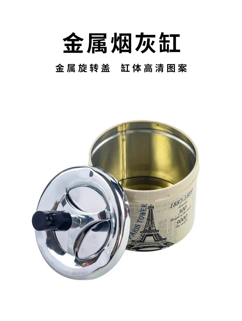 Push Down Ashtray with Spinning Lid Ash Tray Metal Cigarette Ash Tray Large Ashtray for Indoor and Outside Patio