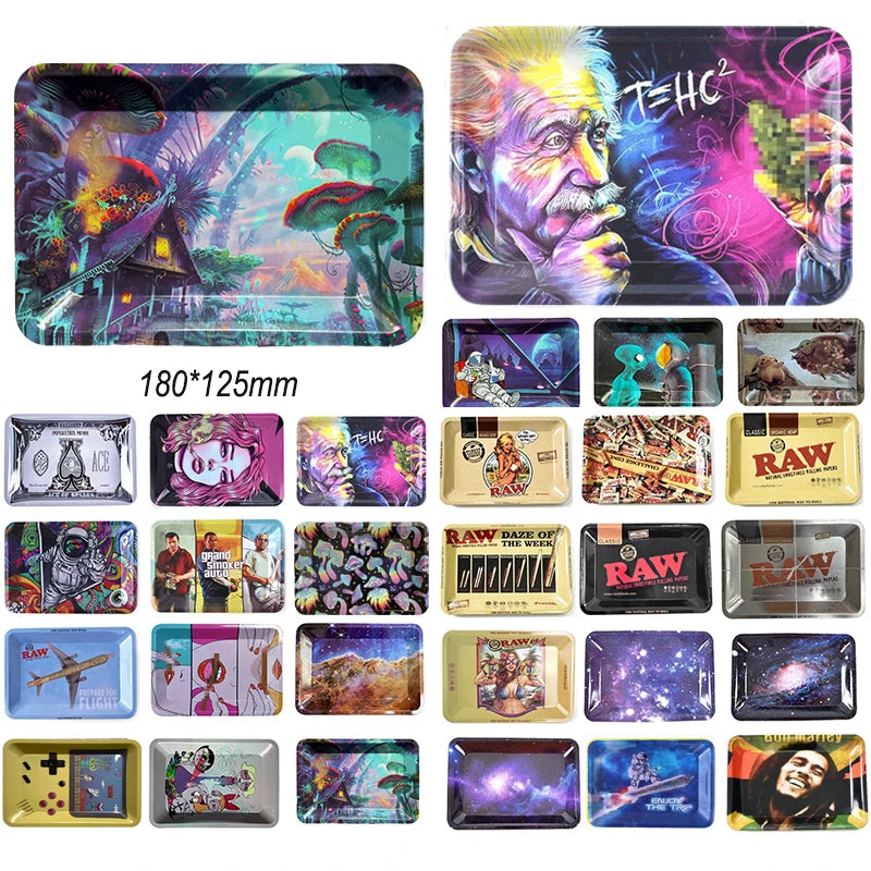 Colorful Metal Rolling Tray Tobacco Plate Cigar Smoking Accessories Sundries Storage Container 180*125mm