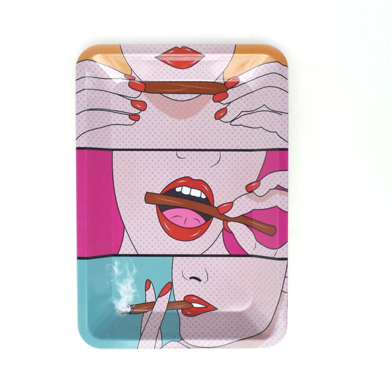 180*125mm Pink Girly Metal Rolling Tray Tobacco Herb Trays Smoking Accessories Rolling Tool 420 Leaves Print