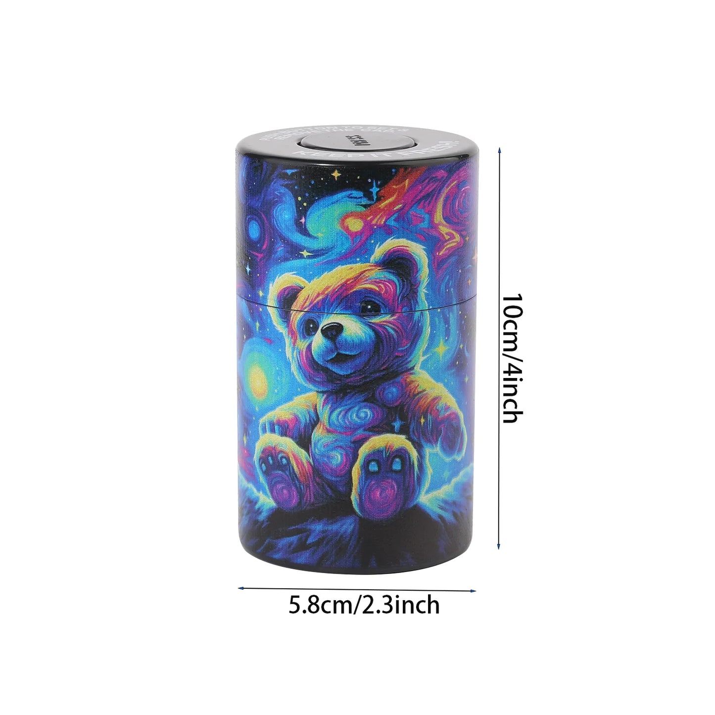 Plastic Air Tight Can-Stash Vacuum Sealed Spice, Tobacco Jar with Tie Dye Skull