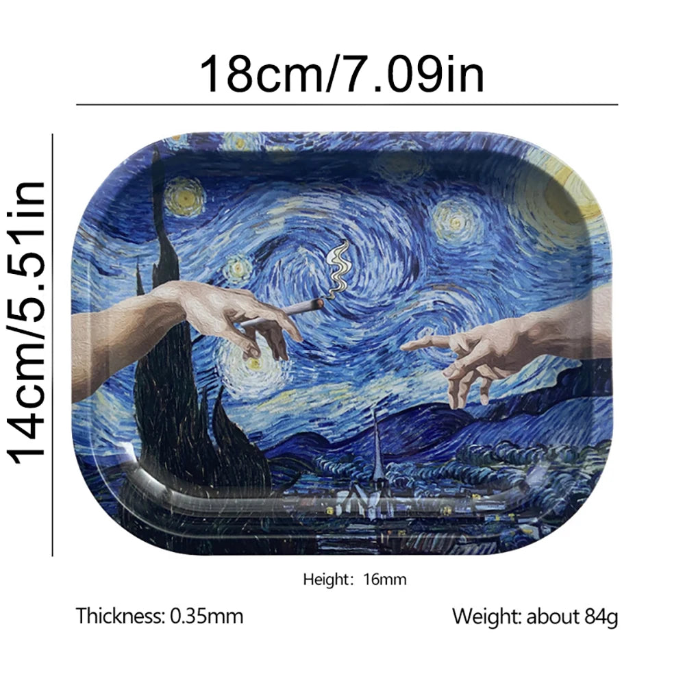 2PCS/Set Rolling Tray Tinplate Box Cigar Case with 18x14cm Tobacco Metal Rolling Tray Many Patterns Smoking Accessories